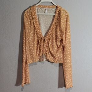 Free People Yellow Star Ruffle Tie-Front Blouse